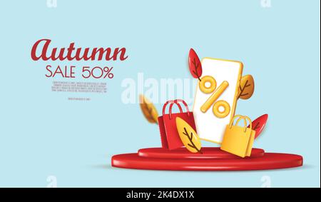 Herbst Podium Dekoration Hintergrund mit Herbstblättern. Hintergrund- oder Bannervorlage für die Gestaltung von Herbst- und Herbstbannern Stock Vektor