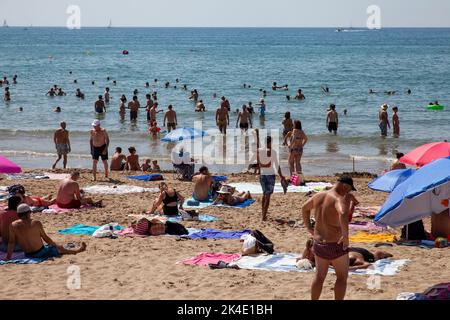 Platja de La Ribeira, Strand in Sitges, Spanien Stockfoto