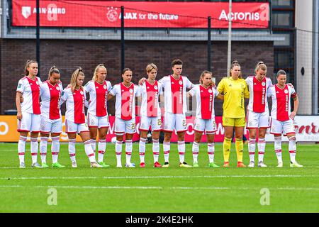 DUIVENDRECHT, NIEDERLANDE - 2. OKTOBER: Spieler von Ajax während des niederländischen Azerion Womens Eredivisie-Spiels zwischen Ajax und sc Heerenveen in De Toekomst am 2. Oktober 2022 in Duivendrecht, Niederlande (Foto: Kees Kuijt/Orange Picts) Stockfoto