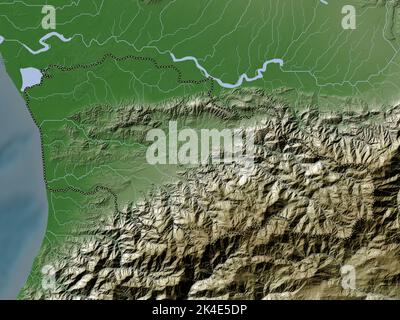 Guria, Region von Georgien. Höhenkarte im Wiki-Stil mit Seen und Flüssen Stockfoto
