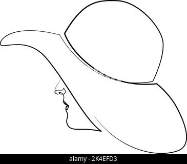 Kontinuierliche eine Linie Zeichnung der Frau im Hut. Vektorgrafik Stock Vektor