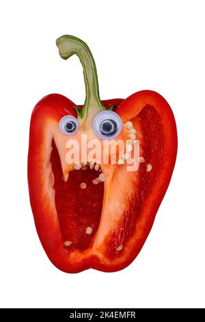 Gruselige Halloween Pepper Gesichter mit Schwanenaugen. Stockfoto