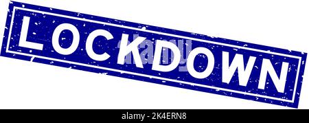 Grunge blau Lockdown Wort quadratische Gummidichtung Stempel auf weißem Hintergrund Stock Vektor