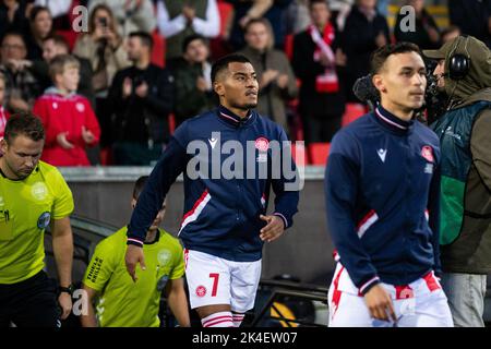 Aalborg, Dänemark. 30., September 2022. Allan Sousa (7) von der AAB beim Superliga-Spiel 3F zwischen Aalborg Boldklub und Odense Boldklub im Aalborg Portland Park in Aalborg. (Foto: Gonzales Photo - Balazs Popal). Stockfoto