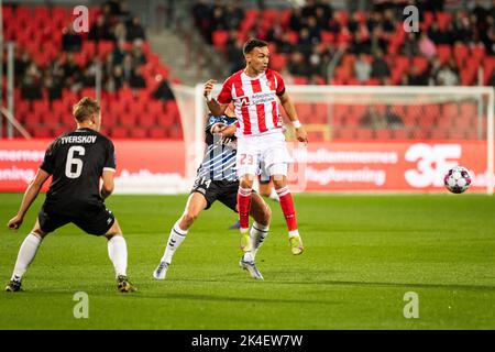 Aalborg, Dänemark. 30., September 2022. Younes Bakiz (23) von AAB, gesehen beim Superliga-Spiel 3F zwischen Aalborg Boldklub und Odense Boldklub im Aalborg Portland Park in Aalborg. (Foto: Gonzales Photo - Balazs Popal). Stockfoto