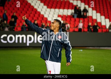 Aalborg, Dänemark. 30., September 2022. Allan Sousa von der AAB gesehen nach dem Superliga-Spiel 3F zwischen Aalborg Boldklub und Odense Boldklub im Aalborg Portland Park in Aalborg. (Foto: Gonzales Photo - Balazs Popal). Stockfoto