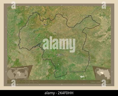 Mamou, Region Guinea. Hochauflösende Satellitenkarte. Orte und Namen der wichtigsten Städte der Region. Karten für zusätzliche Eckposition Stockfoto