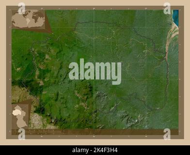 Cuyuni-Mazaruni, Region Guyana. Satellitenkarte mit niedriger Auflösung. Karten für zusätzliche Eckposition Stockfoto