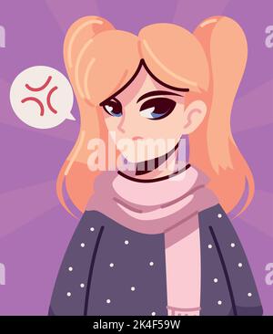 Wütend anime Frau Stock Vektor