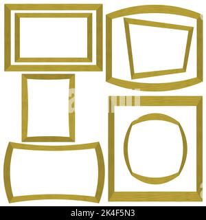 Reihe von verschiedenen Holzrahmen, Isolated on White Background Stockfoto