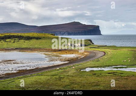 Trumpan Ruinen in der Nähe von Waternish Point an der Ardmore Bay Isle of Skye Stockfoto