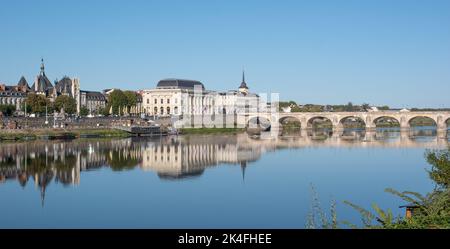 Saumur von L'Île d'Offard aus gesehen Stockfoto