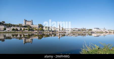 Saumur von L'Île d'Offard aus gesehen Stockfoto