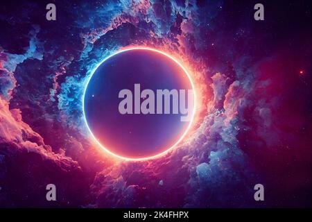 Tiefraum. Science-Fiction-Tapeten, Planeten, Sterne, Galaxien und Nebel in einem atemberaubenden kosmischen Bild. Stockfoto