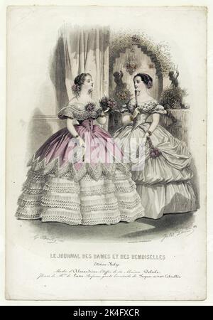 Modeplansch ur 'Le Journal des Dames et des Demoiselles' Dezember 1856. Nordisch Stockfoto