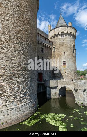 Panoramablick auf das Chateau de Suscinio im Golf von Morbihan, Bretagne, Frankreich Stockfoto