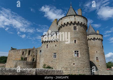 Panoramablick auf das Chateau de Suscinio im Golf von Morbihan, Bretagne, Frankreich Stockfoto