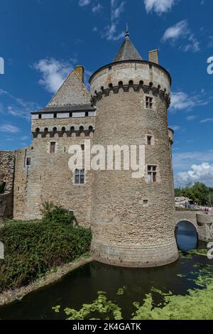 Panoramablick auf das Chateau de Suscinio im Golf von Morbihan, Bretagne, Frankreich Stockfoto
