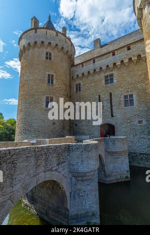 Panoramablick auf das Chateau de Suscinio im Golf von Morbihan, Bretagne, Frankreich Stockfoto