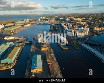 Luftaufnahme von Port of Leith, Leith, Edinburgh, Schottland, Großbritannien Stockfoto