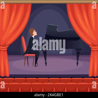 Theaterpianist. Musiker spielt klassische Musik auf Szene Unterhaltung. vektor Hintergrund Stock Vektor