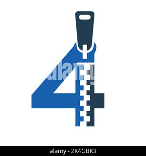 Initial Letter 4 Reißverschluss-Logo für Mode Tuch, Stickerei und Textil Symbol Identität Vektor-Vorlage Stock Vektor