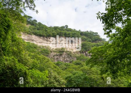 Bäume umrahmt Berge, huentitan Canyon in guadalajara, Berge und Bäume, grüne Vegetation und Himmel mit Wolken, mexiko Stockfoto