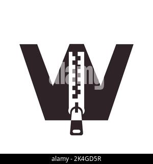 Anfangsbuchstabe W Reißverschluss-Logo für Mode Tuch, Stickerei und Textil Symbol Identität Vektor-Vorlage Stock Vektor