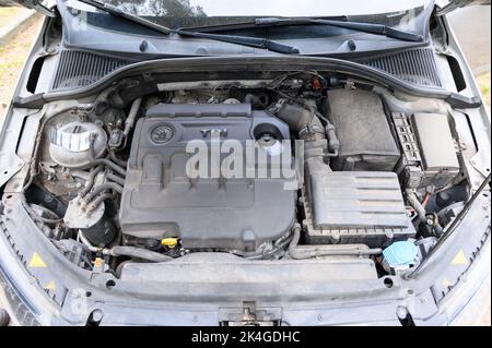 Hamburg, Deutschland. 07.. Mai 2022. Ein Dieselmotor VW EA288 im Motorraum eines Skoda Octavia RS-Kombi. Quelle: Jonas Walzberg/dpa/Alamy Live News Stockfoto