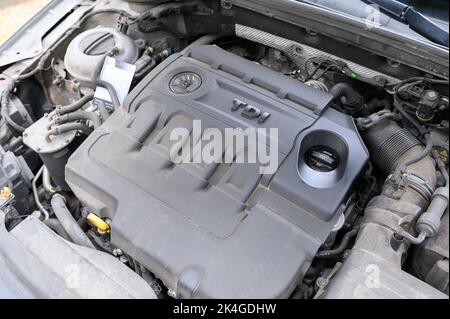 Hamburg, Deutschland. 07.. Mai 2022. Ein Dieselmotor VW EA288 im Motorraum eines Skoda Octavia RS-Kombi. Quelle: Jonas Walzberg/dpa/Alamy Live News Stockfoto