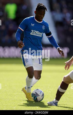 Rangers Rabbi Matondo in Aktion während des Cinch Premiership-Spiels im Tynecastle Park, Edinburgh. Bilddatum: Samstag, 1. Oktober 2022. Stockfoto