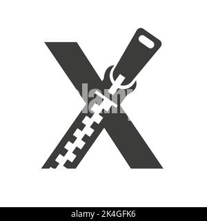 Initial Letter X Reißverschluss Logo für Mode Tuch, Stickerei und Textil Symbol Identität Vektor-Vorlage Stock Vektor