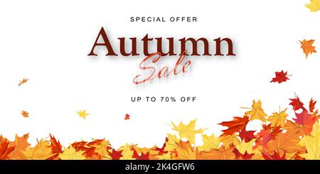 Herbst Verkauf Banner-Vorlage schmücken mit Ahornblättern in warmen Farbton für den Einkauf Verkauf oder Promotion Poster und Web-Banner. Vektorgrafik. Stock Vektor