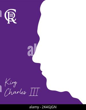 Einfaches Silhouette Profil von König Charles III. Britischer Monarch. Vektorgrafik. Kopf Seitenansicht Profil Silhouette Prince of Wales Stock Vektor