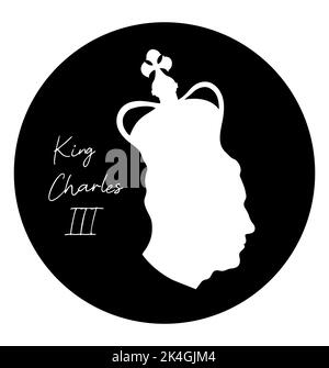 Schlichtes Porträt Silhouette von König Charles III. Britischer Monarch in Krone. Kopf Seitenansicht Profil Silhouette Prince of Wales. Vektor. Logo für Design Stock Vektor