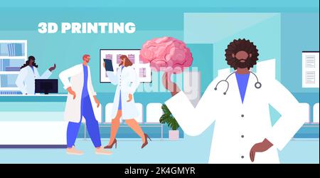 Arzt hält menschliche Transplantation Gehirn Organmodell druckt auf 3D Bio-Drucker medizinischen Druck biologische Technik Stock Vektor