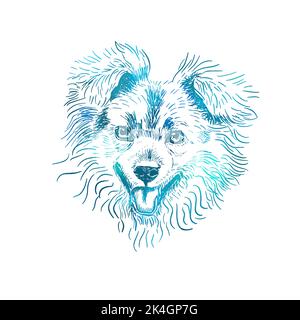 Hundegesicht ist niedlich. Skizzenlinie blau. Vektorgrafik Stock Vektor