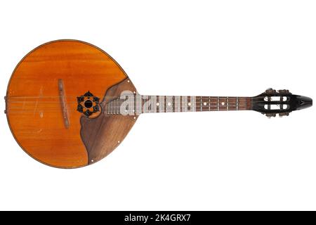 Ukrainische Domra. Langhalsiges Folk-Saiteninstrument der Lautenfamilie. Isoliert auf weißem Hintergrund. Stockfoto