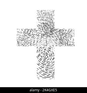Abstraktes religiöses Kreuz aus Doodle-Linien. Vektorgrafik Stock Vektor