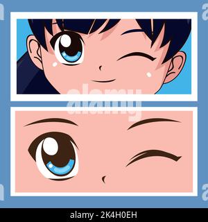 Anime Gesicht zwinkernd Auge Stock Vektor