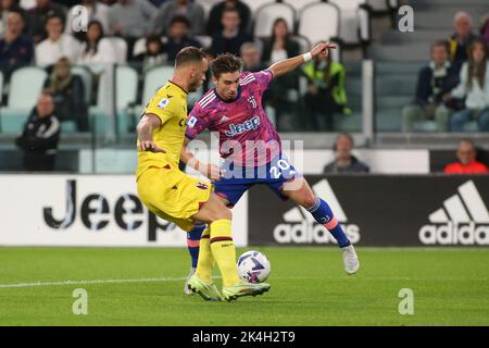 Turin, Italien. 02. Oktober 2022. Fabio Miretti ((Juventus FC) in Aktion während Juventus FC vs Bologna FC, italienische Fußballserie A Spiel in Turin, Italien, Oktober 02 2022 Quelle: Independent Photo Agency/Alamy Live News Stockfoto