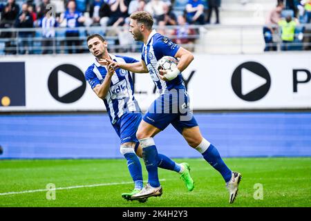 Laurent Depoitre von Gent feiert am Sonntag, dem 02. Oktober 2022, in Gent, am 10. Tag der ersten Division der belgischen Meisterschaft 2022-2023, nach einem Treffer bei einem Fußballspiel zwischen KAA Gent und Cercle Brugge. BELGA FOTO TOM GOYVAERTS Stockfoto