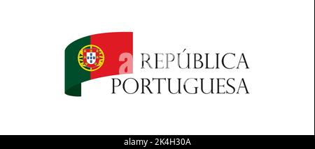 Portugal Reise-Banner. Schriftzug Republik portugiesisch mit nacional Flagge. Vektorgrafik auf weißem Hintergrund Stock Vektor