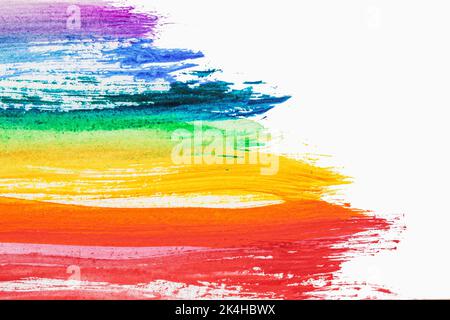 Abstrakte Aquarellfarben, bunte, helle Farben auf weißem Hintergrund, Regenbogenfarben Stockfoto