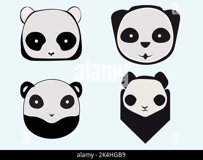 Handgezeichnete niedliche Panda Gesicht flach Vektor Illustration. Entzückende Pandabären Kopf-Kollektion auf weiß für Comic-Element, T-Shirt, Aufkleber isoliert Stock Vektor