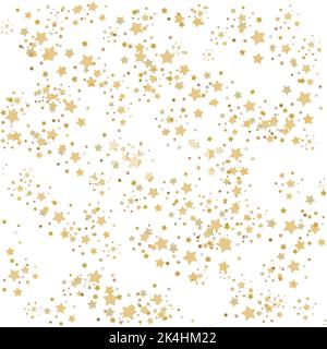 Mehrere Gold- und Silbersterne auf weißem Hintergrund angeordnet. Farb- und Formkonzept digital generiertes Bild. Stockfoto