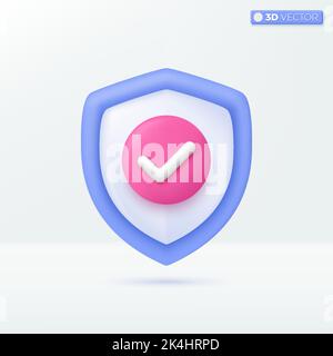 Symbole für Schildmarkierung. Sicherheit, garantiert, sicheres Schutzkonzept. 3D Vektor isoliertes Illustrationsdesign. Cartoon Pastell Minimal Stock Vektor