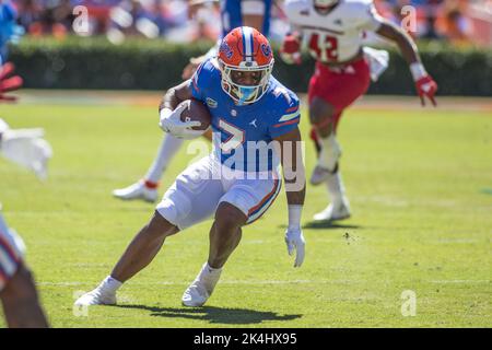 2. Oktober 2022: Florida Gators läuft zurück Trevor Etienne (7) versucht während des NCAA-Fußballspiels zwischen den Eastern Washington Eagles und den Florida Gators im Ben Hill Griffin Stadium Gainesville, FL, das Feld zu kürzen. Jonathan Huff/CSM. Stockfoto