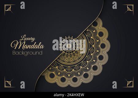 Luxus floralen und ornamentalen Mandala Hintergrund mit goldener Farbe für Druck und Dekoration, Einladung, Flyer, Menü, Broschüre, Postkarte, Tapete. Stock Vektor
