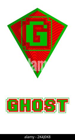 Superhelden-Wappen mit dem Symbol „Super Ghost“. Farbenfrohe Vektorgrafik im Comic-Stil. Stock Vektor